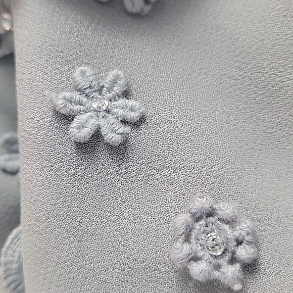 Ann Taylor gray one shoulder embellished rhinestone chiffon top - Picture 9 of 11